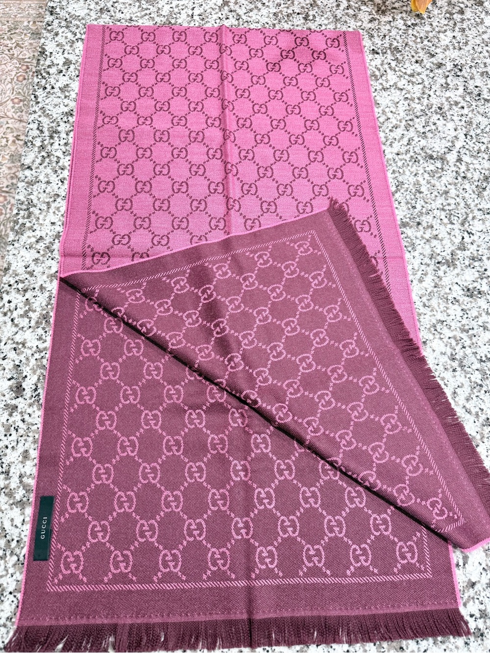 Gucci Two-Tone Pink GG Jacquard Wool Scarf
